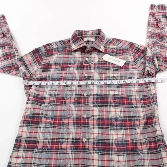 Tintoria Mattei NWT Sport Shirt Size 15.75 40 Red Paisley & Flannel 100% Cotton